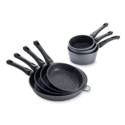 Lot De 4 Poêles Et 3 Casseroles Avec Revêtement Dur Comme La Pierre