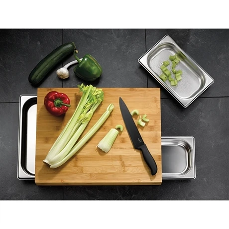Planche à Découper Bambou 46 Cm Kenina 3 Inserts Acier Inoxydable 3 Planche à Découper Bambou 46 Cm Kenina 3 Inserts Acier Inoxydable